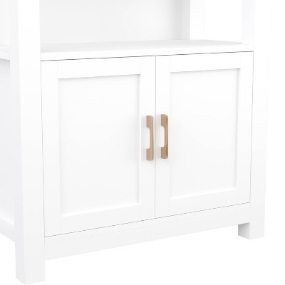White 68" Wood Shaker Bookcase with Brass Hardware