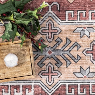 Nuloom Kera Medallion 5x8 Machine Washable Indoor/Outdoor Area Rug for Living Room Patio Deck Front Porch Kitchen, Brick/Ivory