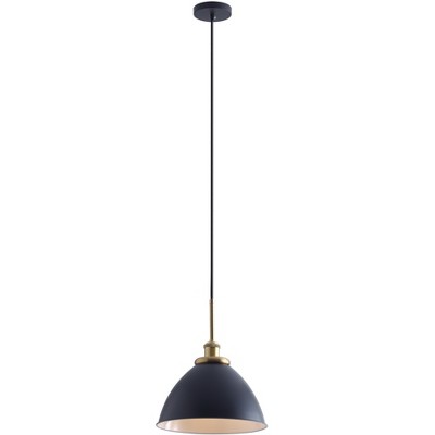 Industrial Farmhouse Pendant Light, Black Dome Shade with Gold Detail for Kitchen, Entryway or Bedroom