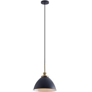 Industrial Farmhouse Pendant Light, Black Dome Shade with Gold Detail for Kitchen, Entryway or Bedroom - 1 of 4