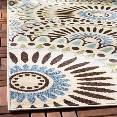 Cream & Green Floral Easy-Care 8' x 11' Synthetic Area Rug