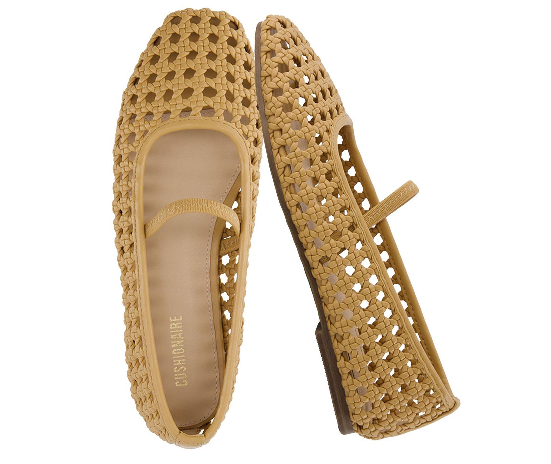 CUSHIONAIRE Weavy Squared Toe Woven Ballet Flats Shoes for Women with Memory Foam | Comfortable Mary Jane Flats for Women with Breathable Mesh Design