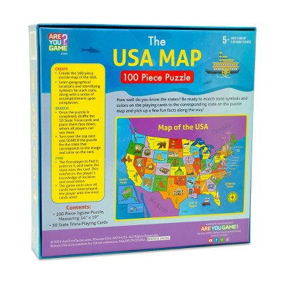 Colorful USA Map 100-Piece Puzzle with Trivia Cards