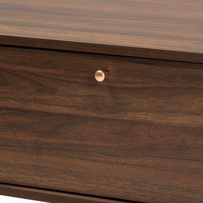 Walnut Brown and Gold Mid-Century Modern Coffee Table with Storage