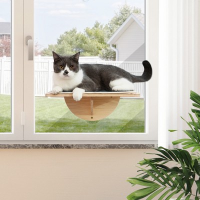 DOMETOUR Indoor Cat Window Perch, Cat Hammock, Window-Mounted Cat Bed with Strong Suction Cups, Removable Felt, Two Installation Modes Natural Color