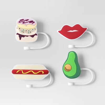 4pk Donut/Avo/Hot Dog/Lips Straw Covers - Room Essentials™: Silicone Straw Toppers, Dishwasher-Safe Drinkware Accessories