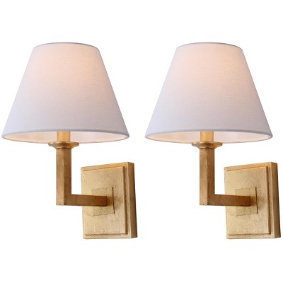 Pauline Gold Leaf Geometric Wall Sconce Set with White Cotton Shades