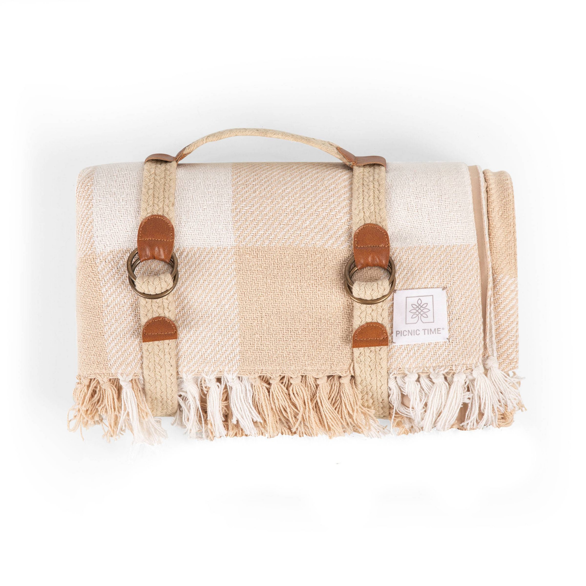 Picnic Time 70"x60" Montecito Outdoor Picnic Blanket with Harness - Beige Gingham
