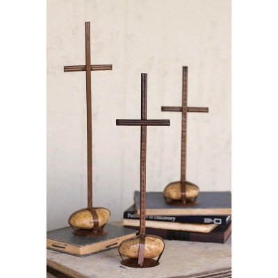 Handmade Rustic Crosses – Set of 3 Metal Decorations by Kalalou