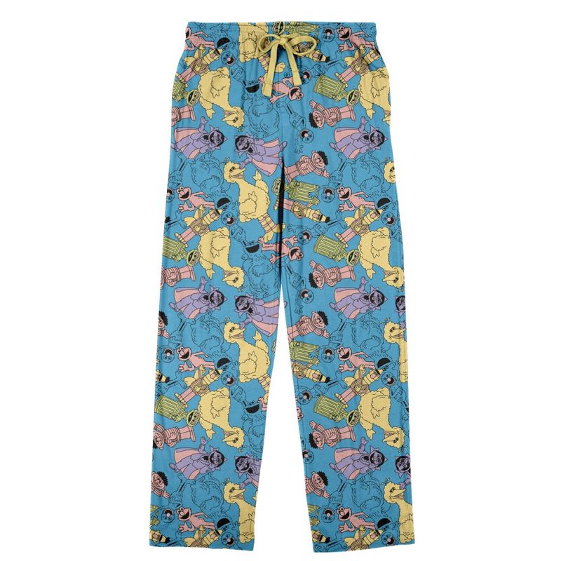 Sesame Street AOP Pastel Character Art Men's Blue Sleep Pajama Pants, 1 of 3