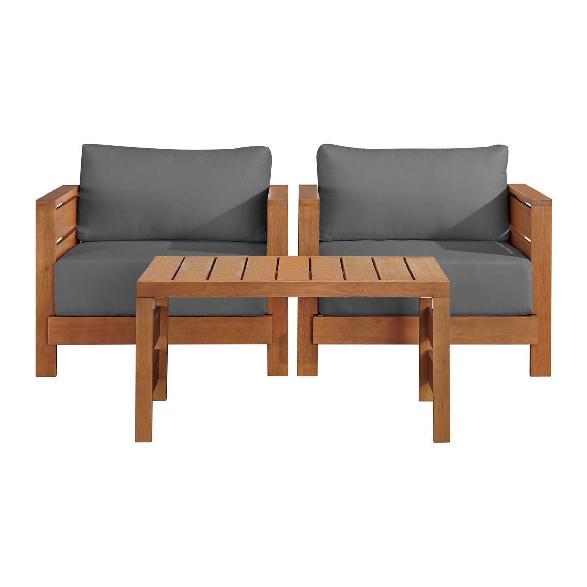Alaterre Furniture Barton 3 Piece Patio Furniture Set - Weather-Resistant Eucalyptus Wood Outdoor Table and Chairs with Gray Cushions (Natural)