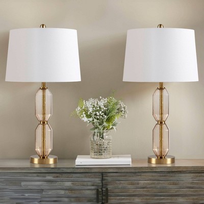 Zirconia Faceted Glass and Gold Metal Table Lamp