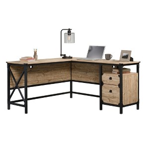 Gulches Brown L-Shaped Desk Large Surface, Storage and File Drawer (Smooth Slides), Durable Metal Frame - 1 of 4