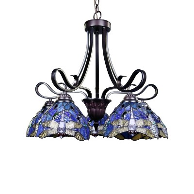 Sunniva Dragonfly Tiffany-Style Dark Bronze 5-Light Chandelier