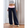 Womens Wide Leg Pants Color Block Velvet Wide Leg Lounge Long Pants - 2 of 4