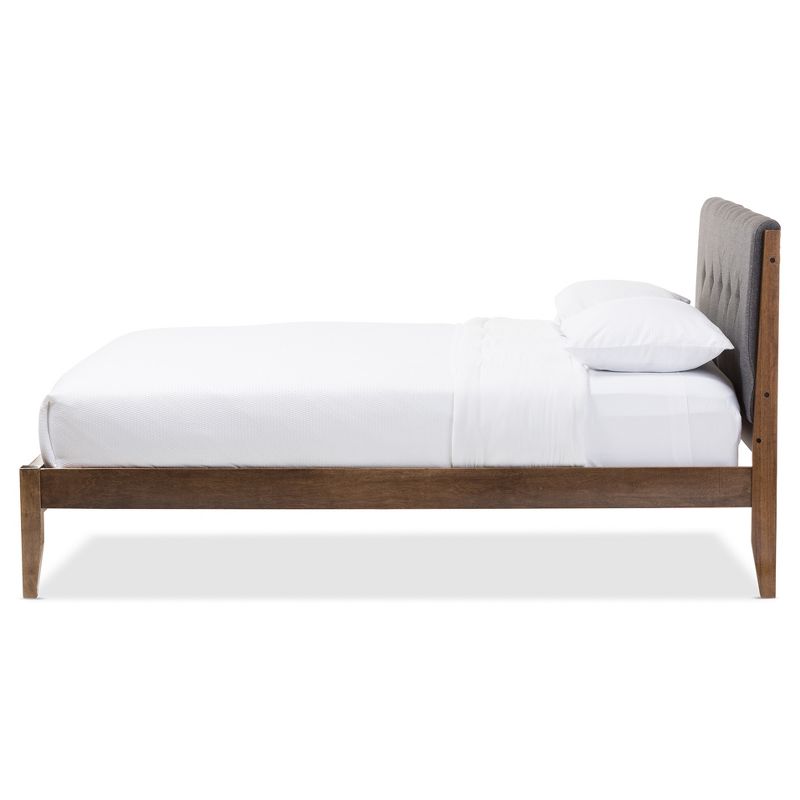 King Leyton Mid-Century Modern Fabric Upholstered Platform Bed Gray/Walnut Brown - Baxton Studio, 3 of 6