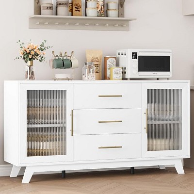 Buffet Cabinet with Storage, 60" Sideboard Cabinet with 2 Fluted Glass Doors and 3 Drawers