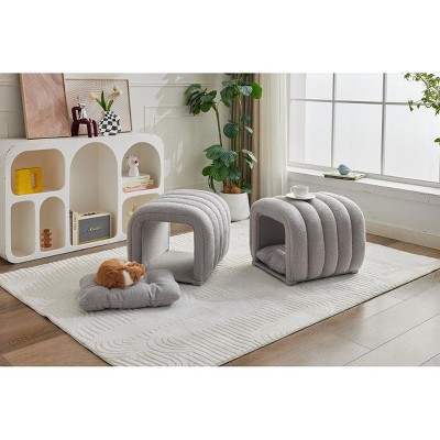 Hyleory Easy-Connected Footrest Stool Pet-Friendly - 2-in-1 Bed Bench & Play Tunnel with 2 Removable Pads