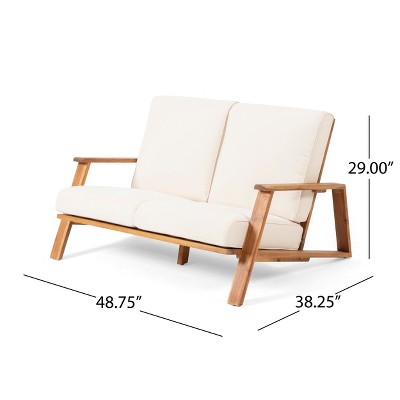 Teak Finish Beige Acacia Wood Loveseat and Coffee Table Set