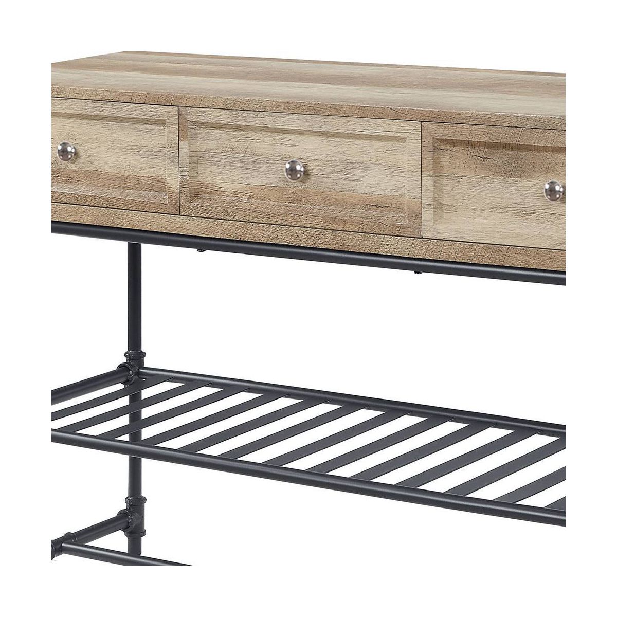 Brantley 47" Accent Tables Oak and Sandy Black - Acme Furniture: 3-Drawer, Metal Frame, Wood Composite Top - thumbnail 4