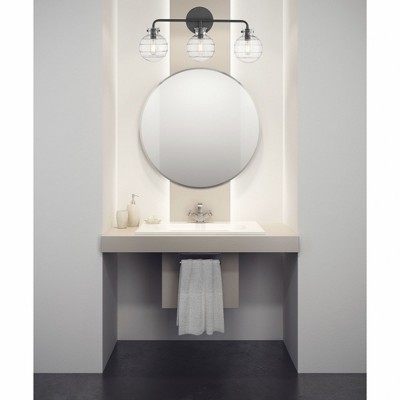 Matte Black 3-Light Vanity Light with Clear Swirl Glass Shades