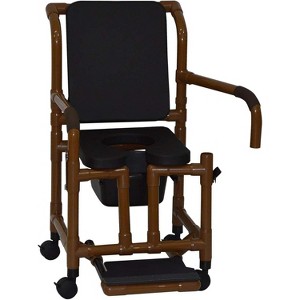 MJM International Corporation shower chair 18 in width 3 in BLACK seat BLACK cushionback dual arms sliding footrest 10 qt slide mode pail 300 lbwt - 1 of 1