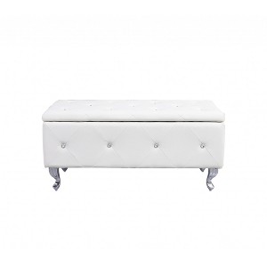 HomeRoots 38" White and Silver Faux Leather Storage Bench With Flip Top - 1 of 4