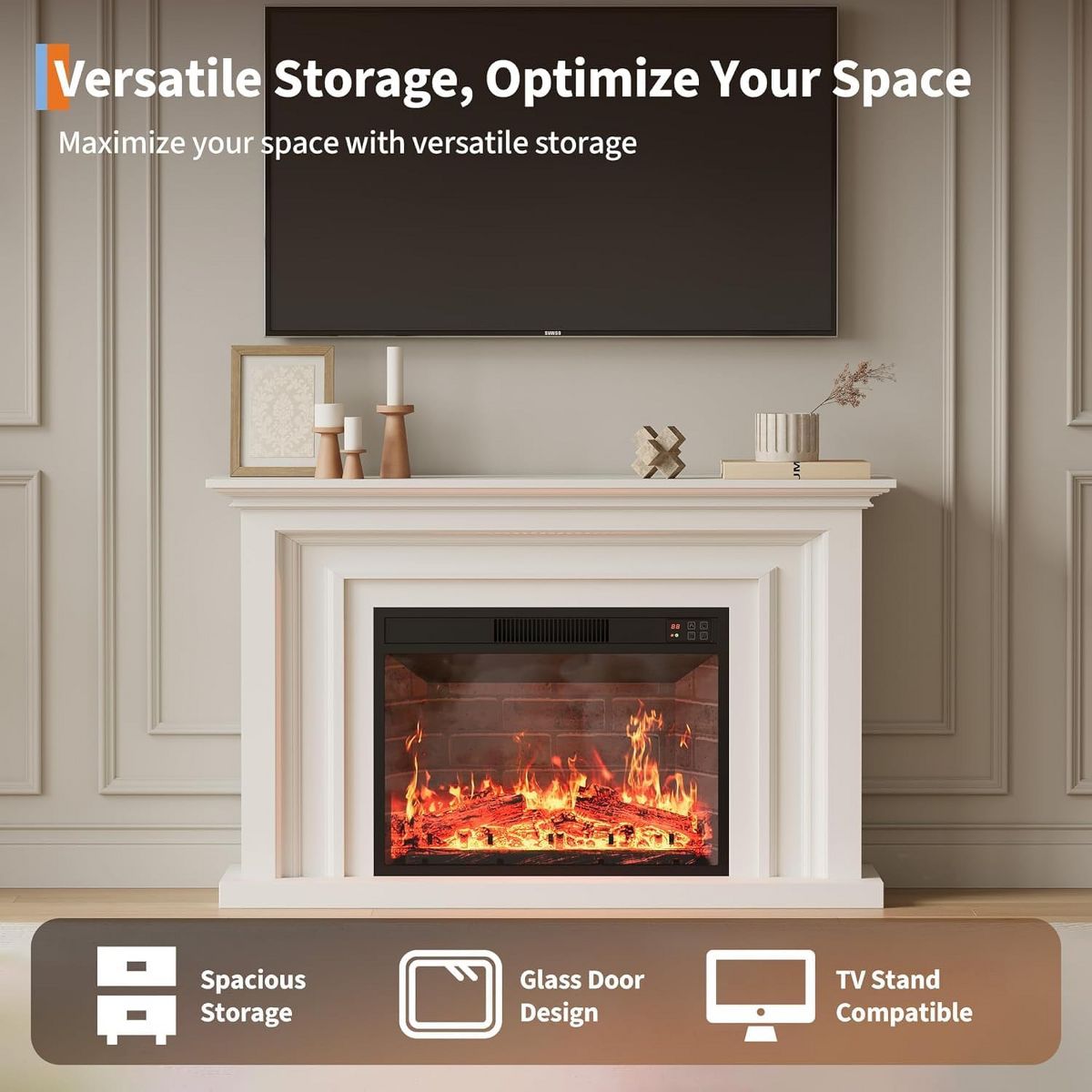 Garvee 23" Electric Fireplace, Recessed, 750/1500W, Remote & Touch Control, Timer, 12 Flame - thumbnail 5
