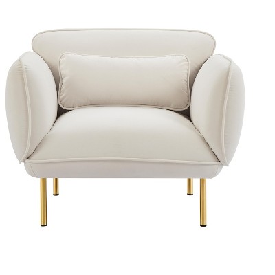Dolonm Oversized Velvet Accent Chair - Plush Fabric Armchair with Sturdy Metal Legs for Living Room, Bedroom & Apartment, Beige