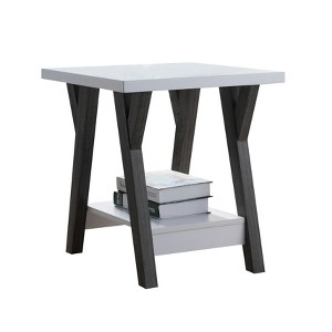 Vynxaria Modern White End Table Chair Side Table with Display Shelf, Tapered Legs, Two-Tone Finish, Shelf Max Weight 10lb - 1 of 4