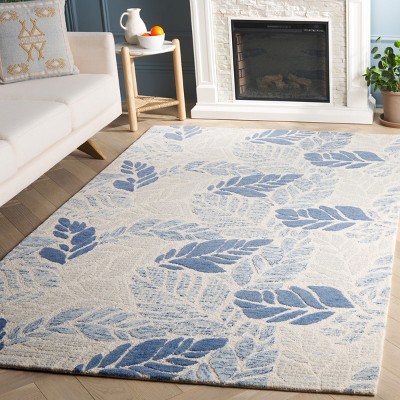 Ivory and Blue Floral Hand Tufted Wool Rug, 3' x 5'