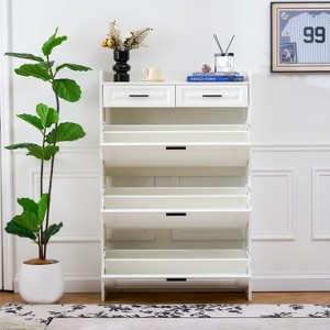 32.6" Two-Drawer Three-Fold Door Shoe Cabinet, Multi-Tier Large Storage Shoe Rack with Top Shelf-- Frevyn - 1 of 4