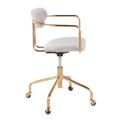 Pearl Silver Velvet and Gold Metal Swivel Task Chair