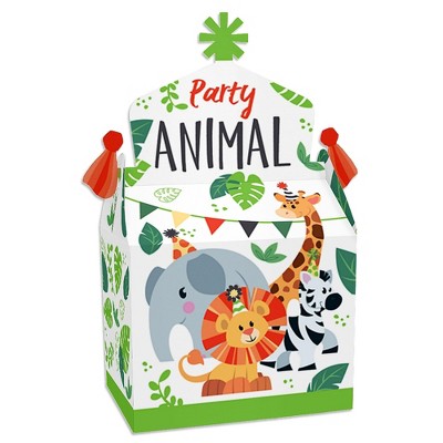 Big Dot of Happiness Jungle Party Animals - Treat Box Party Favors - Safari Zoo Animal Birthday Party or Baby Shower Goodie Gable Boxes - Set of 12