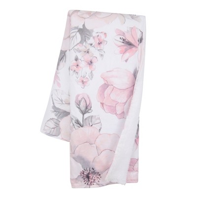 Lambs & Ivy Botanical Baby Watercolor Floral Pink Sherpa Fleece Baby Blanket