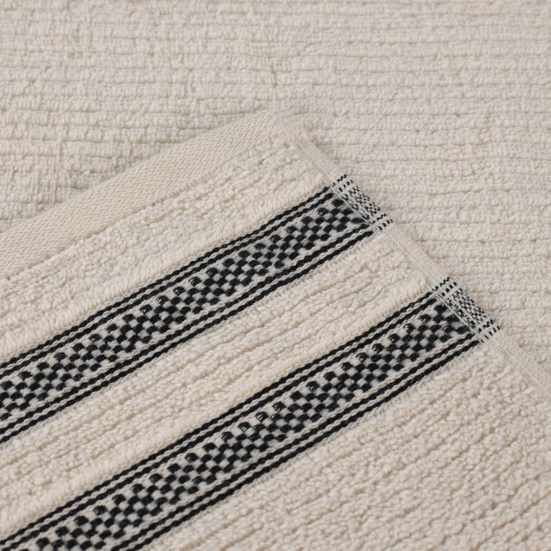 Zero Twist Cotton Ribbed Modern Geometric Border Hand Towel Set of 6 by Blue Nile Mills, 3 of 9