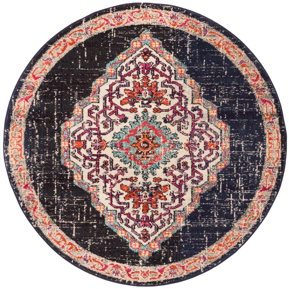 5' Medallion Round Area Rug Black/Blue - Safavieh