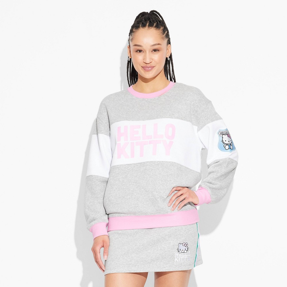 Women's Hello Kitty Colorblock Graphic Sweatshirt - Heather Gray S