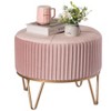 Fabulaxe Round Velvet Ottoman Stool Raised with Hairpin Gold Base - 2 of 4