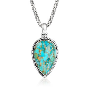 Ross-Simons Pear-Shaped Turquoise Pendant Necklace in Sterling Silver - 1 of 3