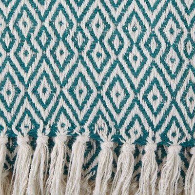 Aqua Teal Double Diamond 50"x60" Cotton Throw Blanket