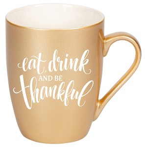 Elanze Designs Eat Drink And Be Thankful Vegas Gold 10 ounce New Bone China Coffee Cup Mug - 1 of 4