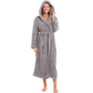 ADR Women's Robe, Plush Fleece Women's Bathrobe with Hood, Long Fluffy Fuzzy Bath Robe Pink Purple Plus Size - 1 of 4