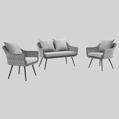 Endeavor 3pc Outdoor Patio Wicker Rattan Loveseat & Armchair Set - Gray - Modway