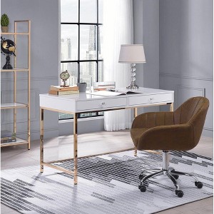 PAGED Home Office Desk 54" L Chrome Writing Desk with 2 Storage Drawers, Sockets for Office, Study - 1 of 4