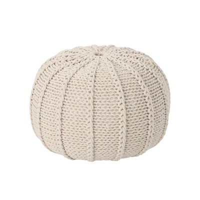 Image of Corisande Knitted Cotton Pouf Beige: Round, Upholstered, No Assembly - Christopher Knight Home