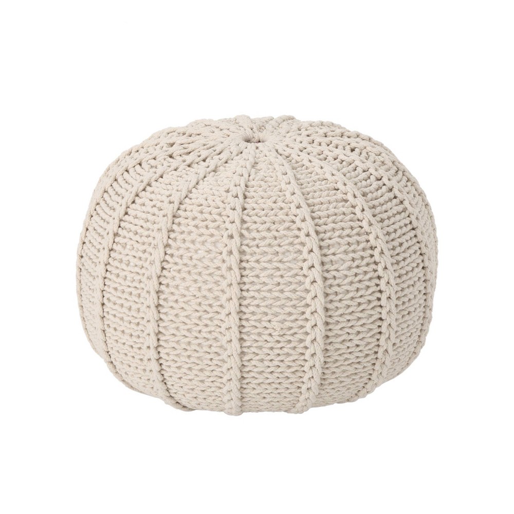 Photos - Pouffe / Bench Corisande Knitted Cotton Pouf Beige - Christopher Knight Home