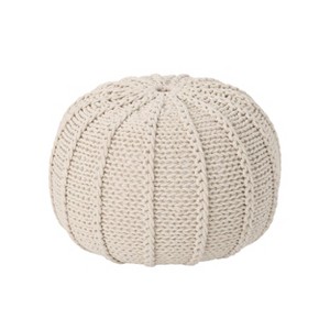 Corisande Knitted Cotton Pouf Beige - Christopher Knight Home