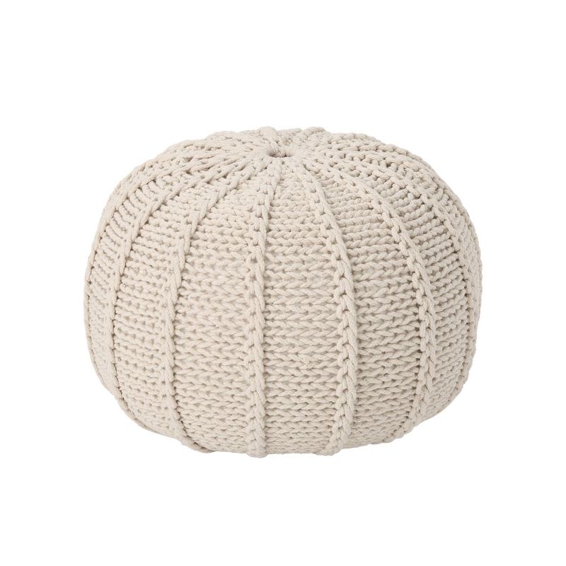 Corisande Knitted Cotton Pouf - Christopher Knight Home, 1 of 11
