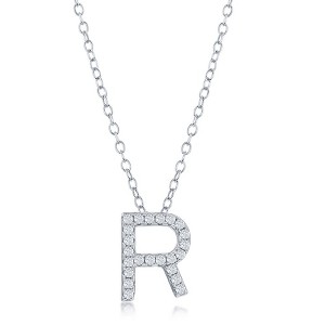 Bella Silver Sterling Silver Micro Pave  Initial 18" Pendant Necklace - 1 of 2